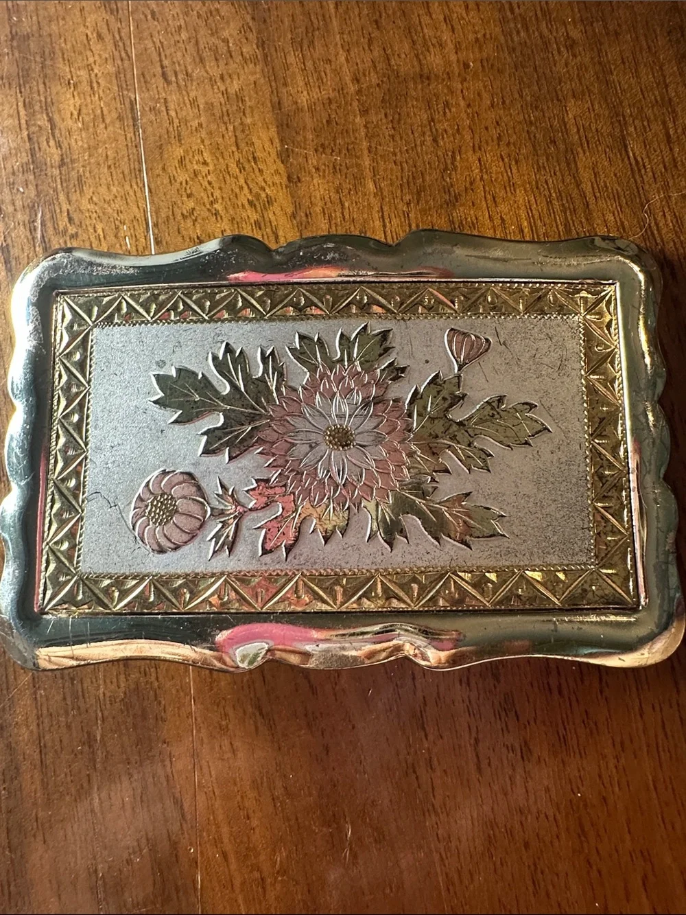 Vintage Floral Metal Belt Buckle in Pink and Gold